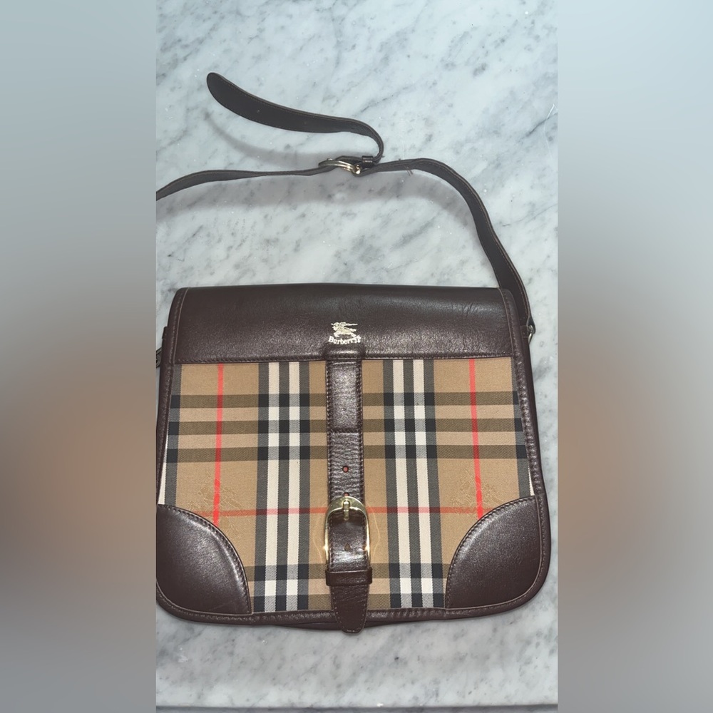Vintage Burberry London Haystack check black leather crossbody bag